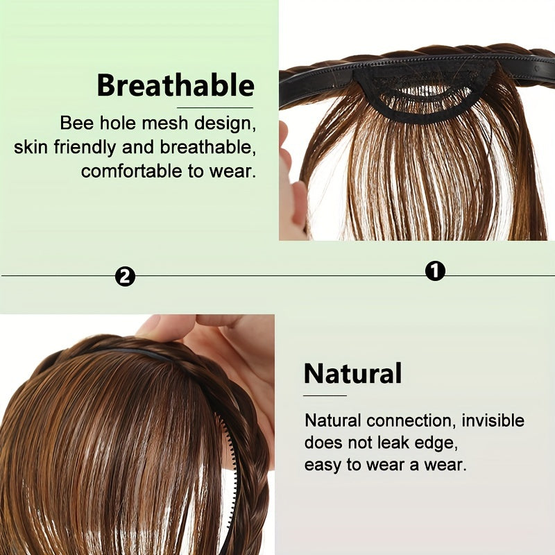 Women's Synthetic Straight Hair Bangs with Braided Headband, Fashion Hairpiece Extension, Universal Fit for All - Basic Style Hair Accessory
