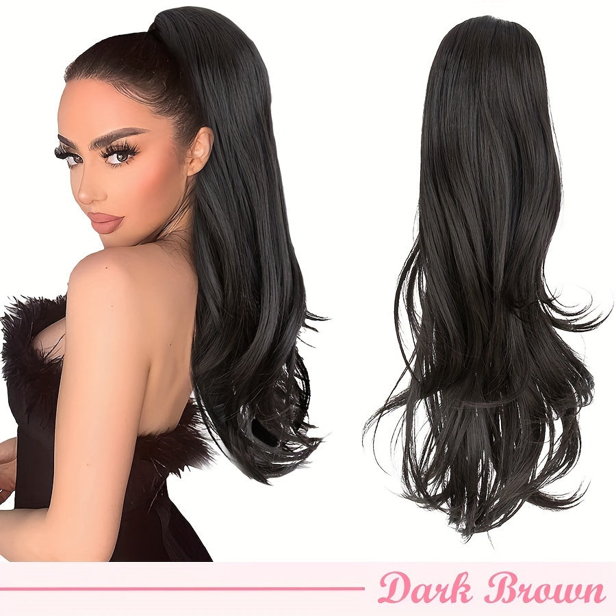 22inch/55cm Drawstring Ponytail Extension Multi-Layered Hairpieces Stand Up High Pony Tails Long Straight To Curly Hair Extensions With Mini-clip Wrap On Ponytails Pure Highlight Soft Natural Synthetic Hairpiece For Daily Party Halloween Christmas