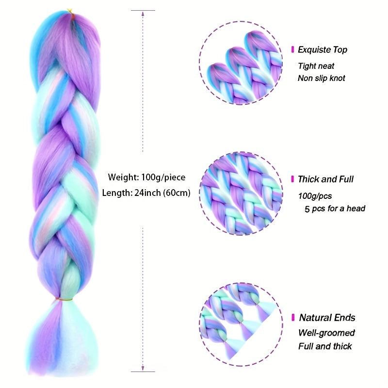 Women'S Jumbo Crochet Hair Extensions - 60.96 cm Colorful Synthetic Braids, High Temperature Fiber, Ideal for Cosplay, Parties, and Halloween