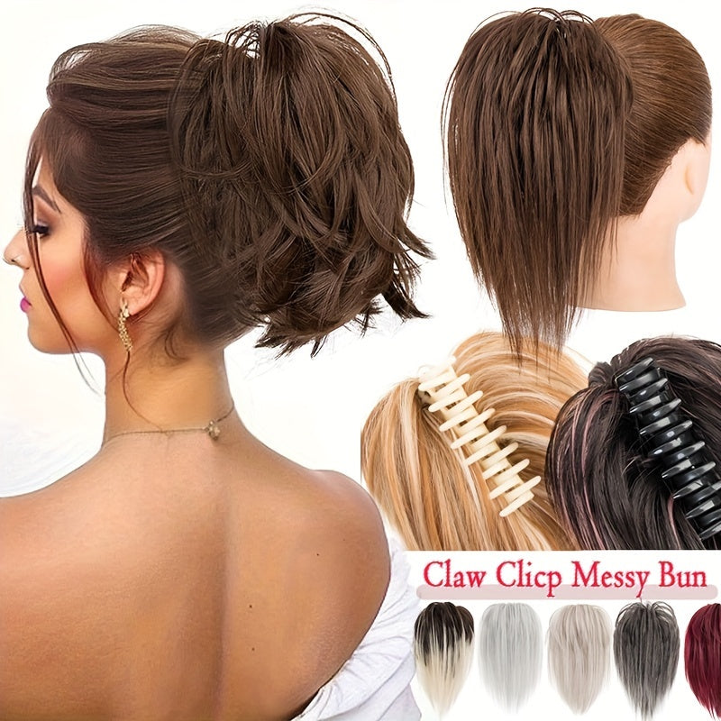 Ponytail Extension 12in/30cm Short Claw Clip On Pony Tails Hair Extensions For Women Girls Synthetic Highlight Soft Fully Natural Straight Bun Hair Piece Fake Ponytails Hairpiece Fluffy Chignon Daily Use