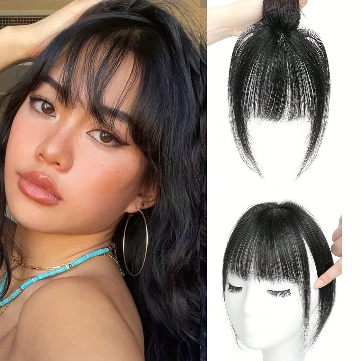 Women's Basic Style Clip-In Hair Bangs - Synthetic Fiber Straight Fringe Hairpiece, Natural Looking, Airy Volume, Lightweight, Suitable for All - French Bangs Extension
