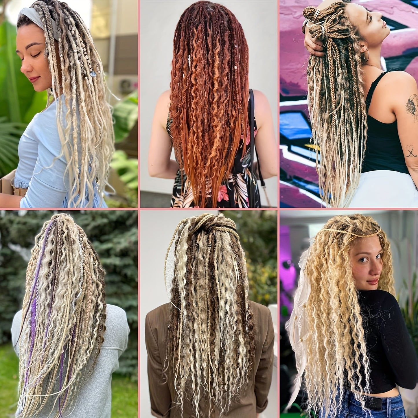 [ELIZA Braids] ELIZA Handmade 24-Inch Synthetic Fiber Double Tail Braided Hair Extensions | Curly Wave Style, Mixed Braids, 15 Strands per Pack for Women
