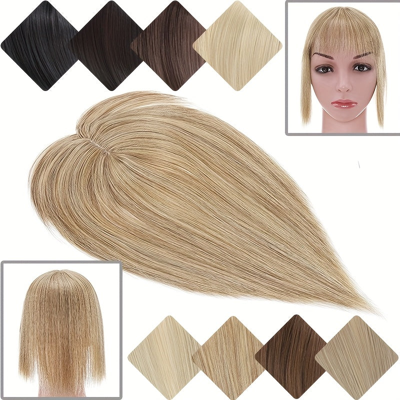 10inch/25cm Hair Toppers Natural Straight Hairpiece With Bangs For Women 100% Soft Toupee Hair 2 Clips Silk Base Clip In Top Synthetic Hair Extensions Hair Pieces For Thinning Hair Wiglets Upgrade Lace Base Topper Festival Cosplay Party Daily Use