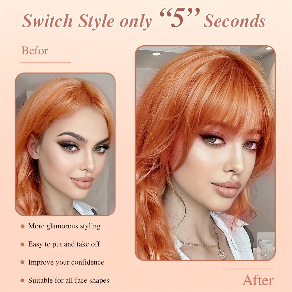 DNE HAIR Clip-In Bangs - Real Human Hair, Natural-Looking Wispy Bangs in Orange, Brown, Blonde & Black, Easy to Style for Daily Wear, Women'S Hair Accessories, Hair Accessories, Daily Wear Hairpiece, Elegant Hairpiece, Secure Clip Hairpiece