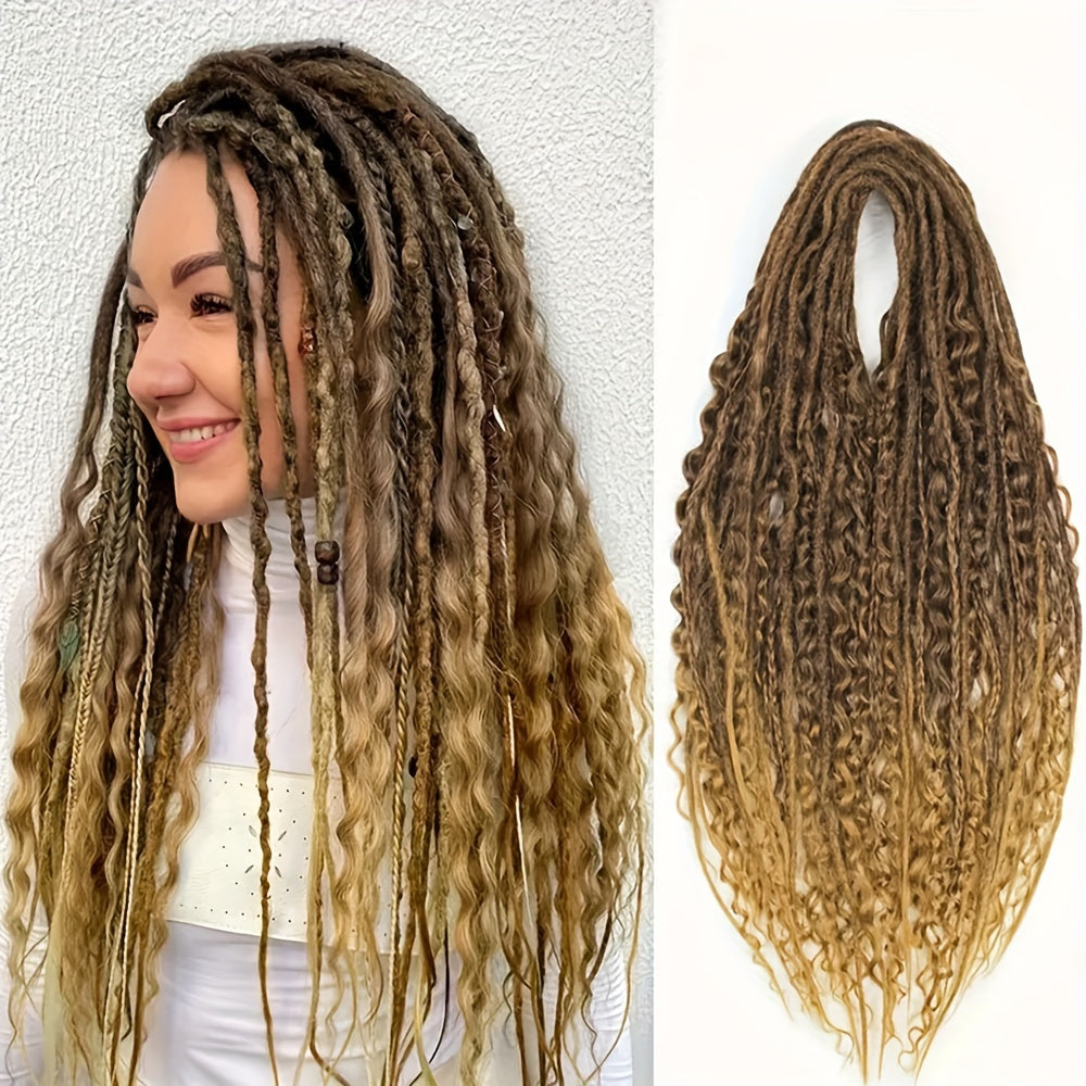 [ELIZA Braids] ELIZA Handmade 24-Inch Synthetic Fiber Double Tail Braided Hair Extensions | Curly Wave Style, Mixed Braids, 15 Strands per Pack for Women
