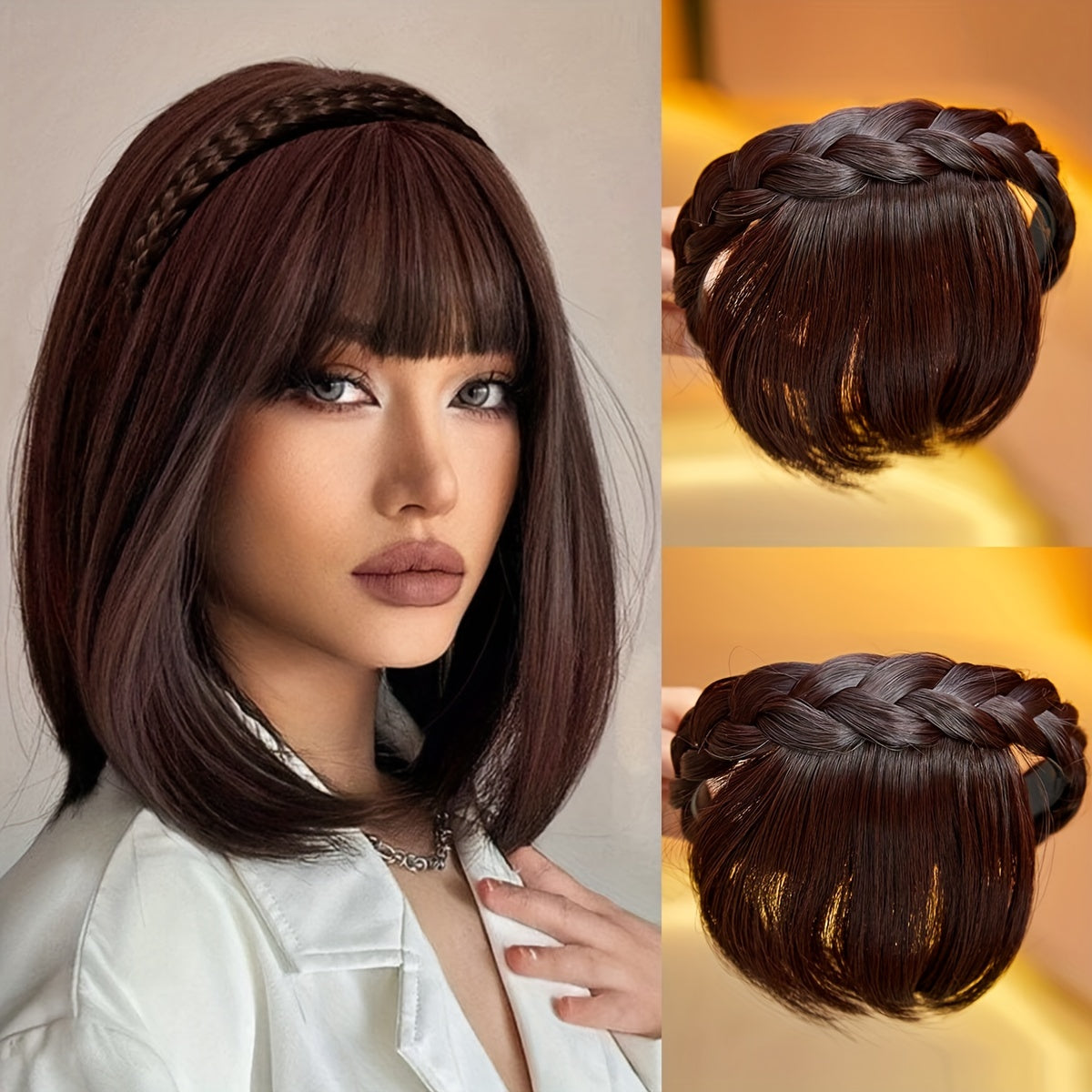 Front Hair Bangs Fringe Hair Extensions Headband, Synthetic Bangs Headband for Women Girls, cosplay/wedding photo/party(Black)