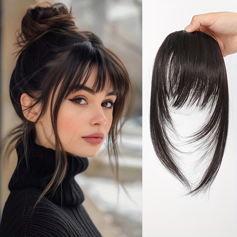 Women's Elegant Straight Synthetic Hair Extensions with Layered Bangs & Side-Swept Bangs - Natural-Looking Hairpiece for Versatile Styling, Fit for All Ethnicities, Hair Stylist Gifts, Stylish Hairpiece, Secure Clip Attachment