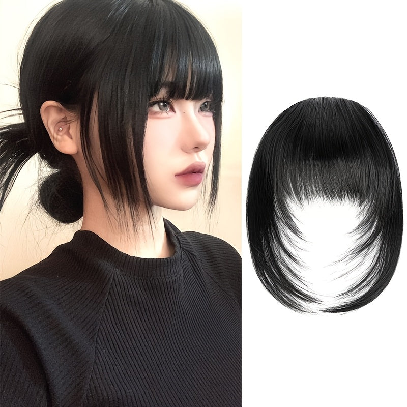 Women's Elegant Straight Synthetic Hair Extensions with Layered Bangs & Side-Swept Bangs - Natural-Looking Hairpiece for Versatile Styling, Fit for All Ethnicities, Hair Stylist Gifts, Stylish Hairpiece, Secure Clip Attachment