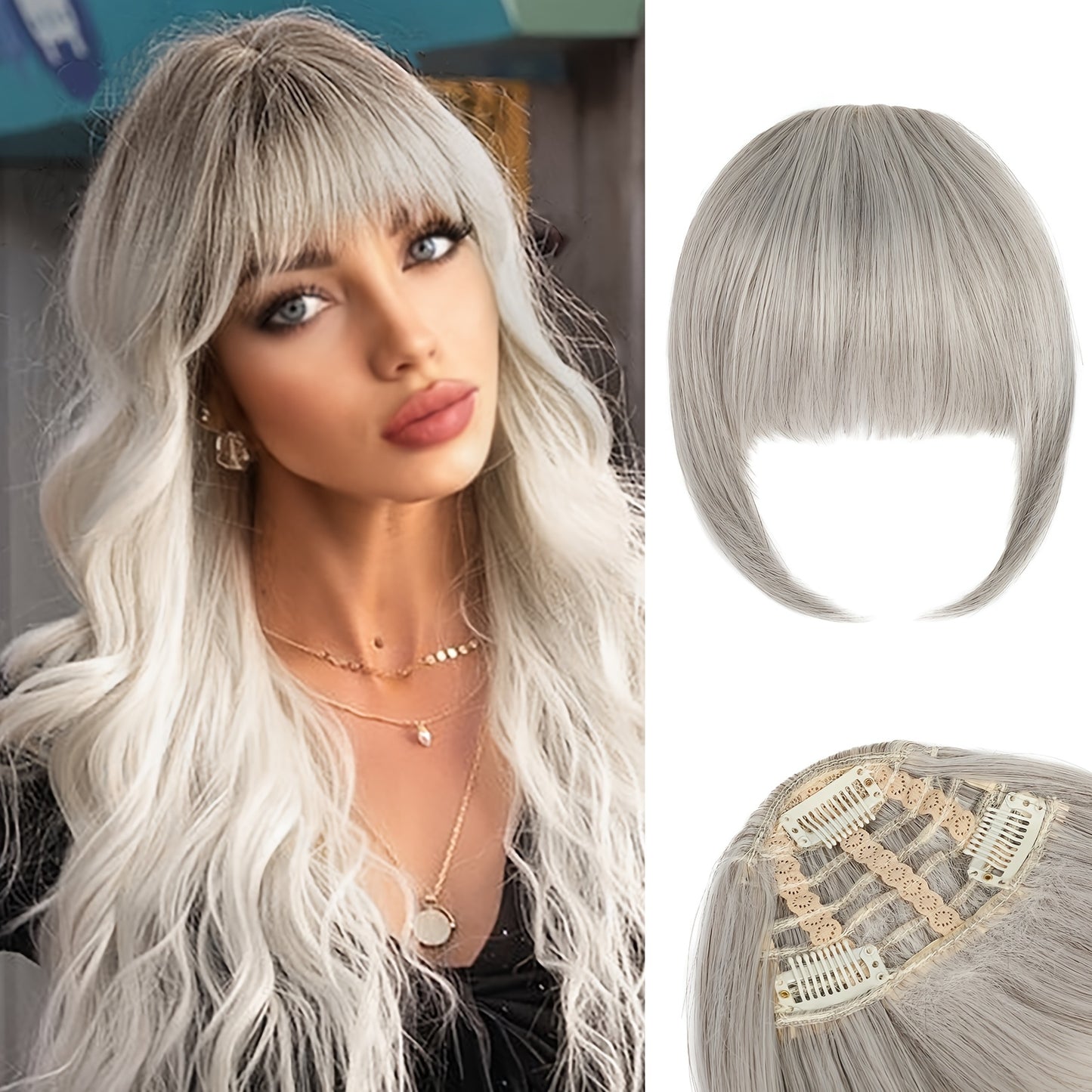 Women's Clip-In Bangs - Natural Look Fake Bangs Extensions with Temples, Easy to Use No Glue Needed, Straight Hairstyle, for Everyday & Special Events - Salon-Quality Fringe Hairpiece, Glossy Finish
