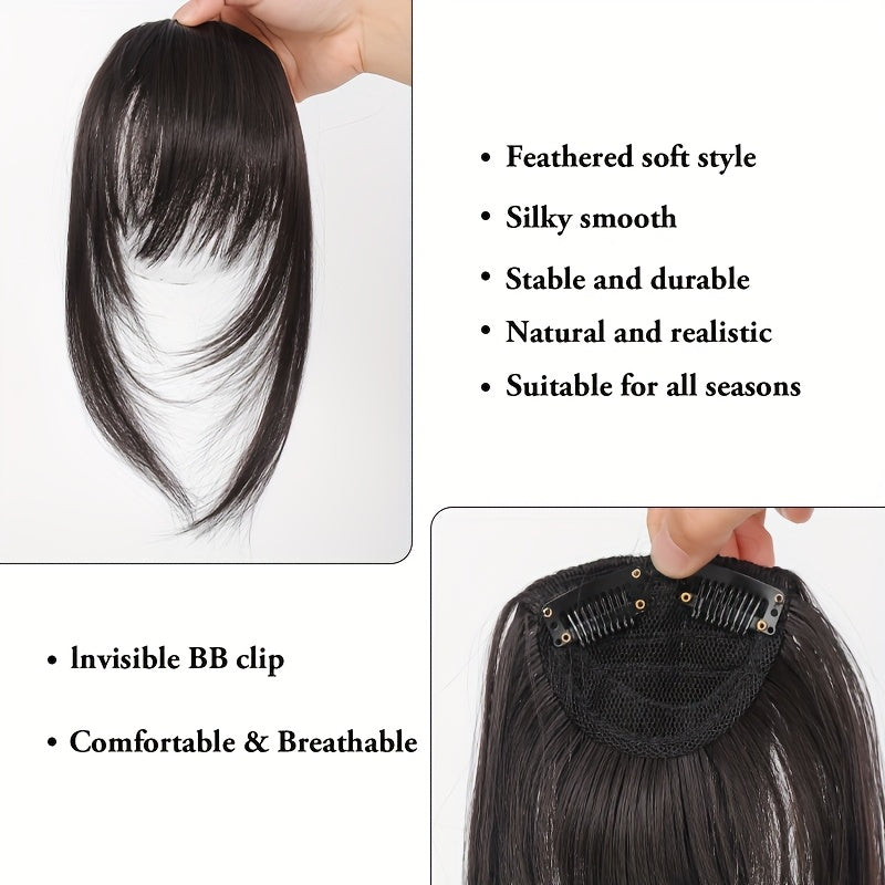 Women's Elegant Straight Synthetic Hair Extensions with Layered Bangs & Side-Swept Bangs - Natural-Looking Hairpiece for Versatile Styling, Fit for All Ethnicities, Hair Stylist Gifts, Stylish Hairpiece, Secure Clip Attachment