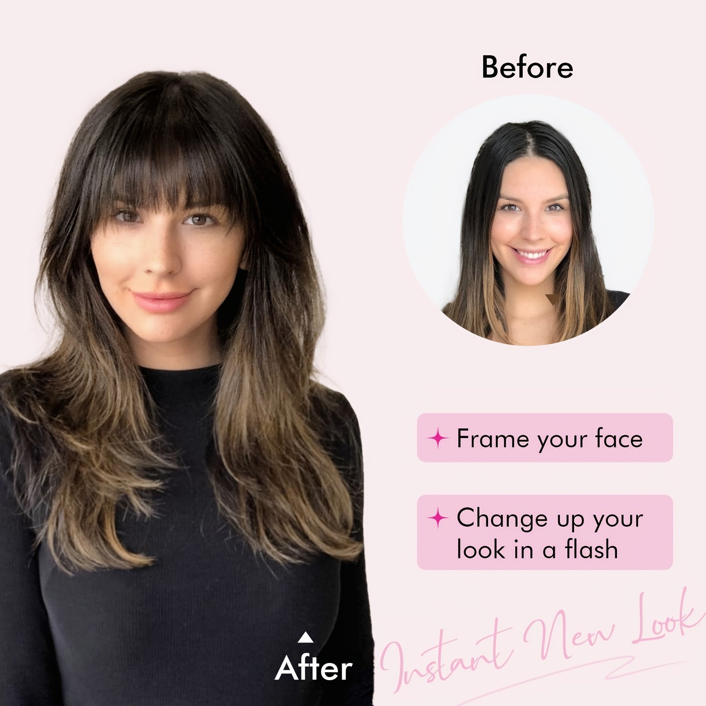 Women's Clip-In Bangs - Natural Look Fake Bangs Extensions with Temples, Easy to Use No Glue Needed, Straight Hairstyle, for Everyday & Special Events - Salon-Quality Fringe Hairpiece, Glossy Finish