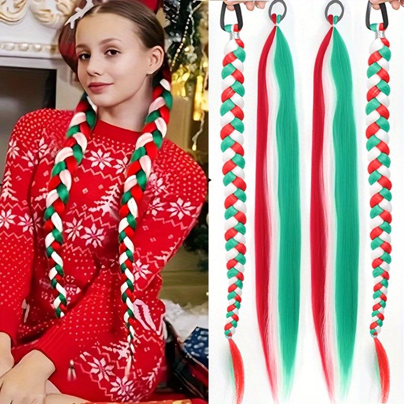 2pcs Festive Ombre Jumbo Braiding Ponytail Extensions, 26-Inch Synthetic High Temperature Fiber Hair with Elastic Band for Women & Girls - Ideal for Christmas & Holiday Celebrations, Hair Accessories