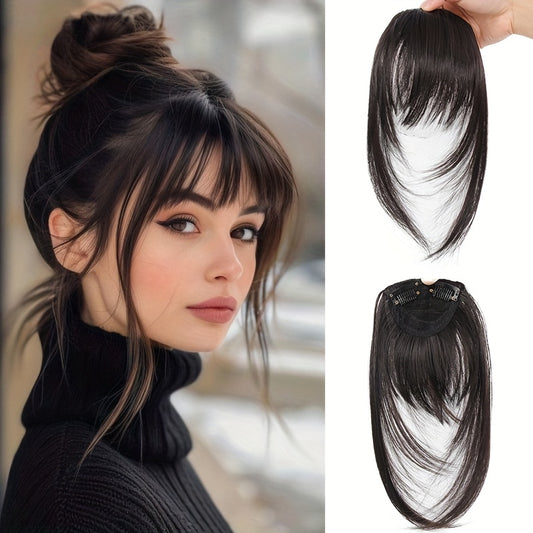 Women's Elegant Straight Synthetic Hair Extensions with Layered Bangs & Side-Swept Bangs - Natural-Looking Hairpiece for Versatile Styling, Fit for All Ethnicities, Hair Stylist Gifts, Stylish Hairpiece, Secure Clip Attachment