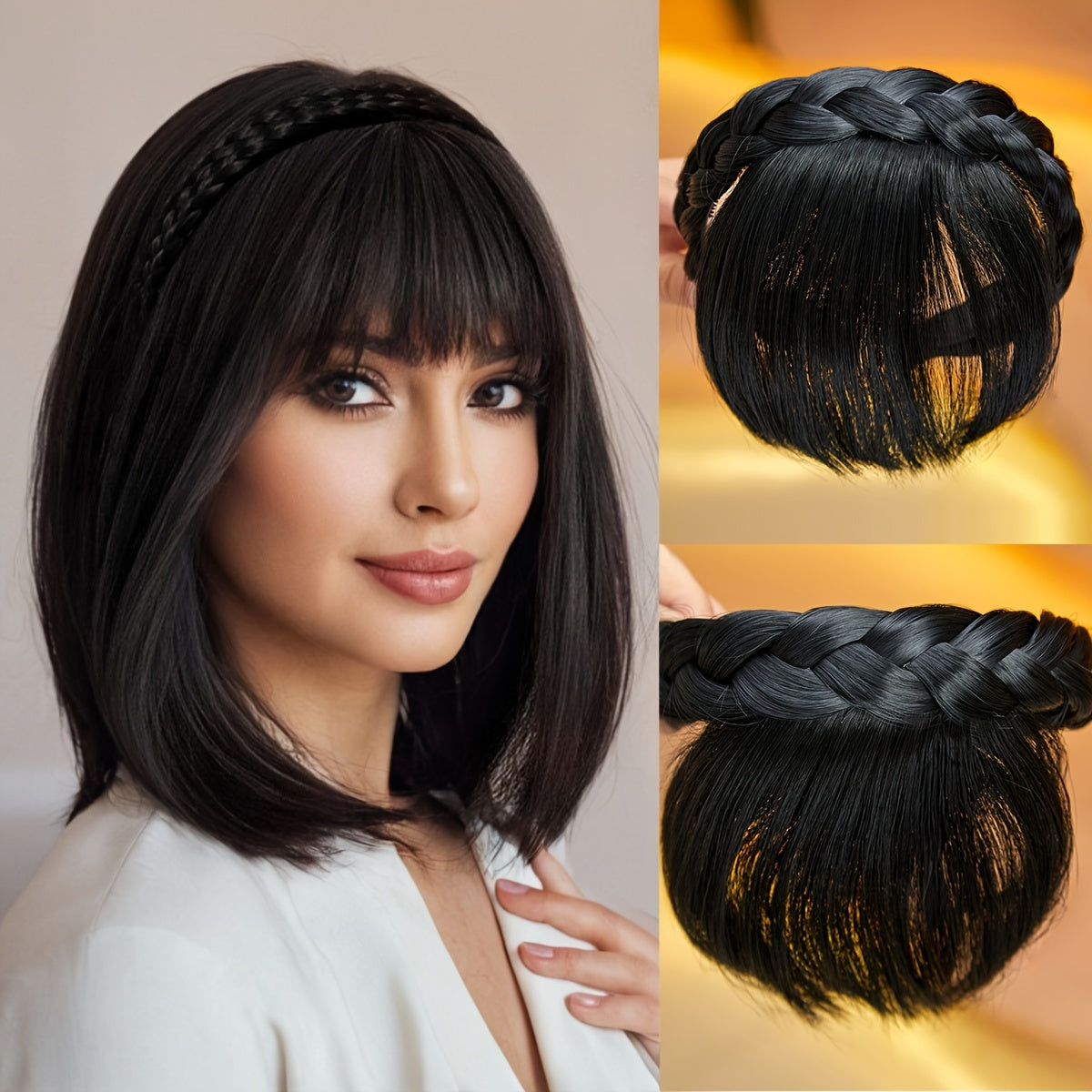 Front Hair Bangs Fringe Hair Extensions Headband, Synthetic Bangs Headband for Women Girls, cosplay/wedding photo/party(Black)