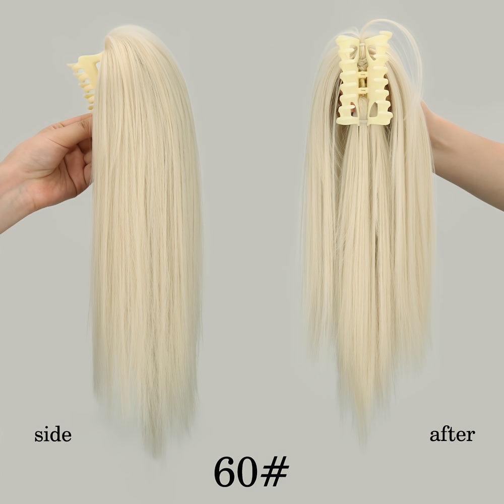 40.64cm Fluffy Synthetic Claw Clip-On Ponytail Extensions for Women - Short Straight Hair Bun Pieces for Daily Use, Parties, and Halloween, Cute Hair Accessories, Party Hairpiece, Natural Look Hairpiece
