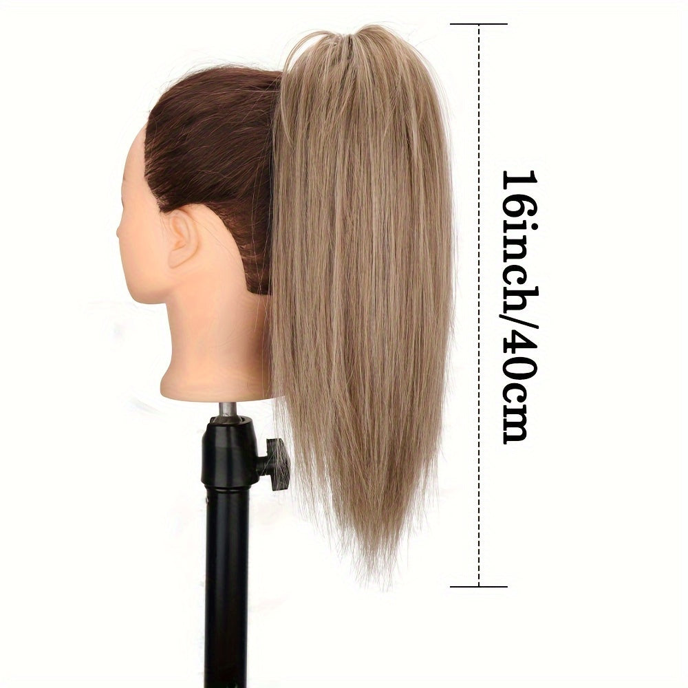 40.64cm Fluffy Synthetic Claw Clip-On Ponytail Extensions for Women - Short Straight Hair Bun Pieces for Daily Use, Parties, and Halloween, Cute Hair Accessories, Party Hairpiece, Natural Look Hairpiece