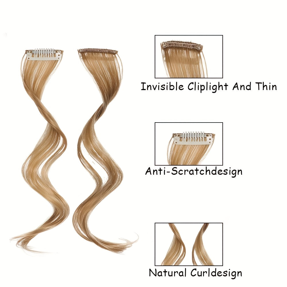 16-Inch Two-Piece Clip Synthetic Bangs Wig Pieces - Wavy Texture Natural Styling Long Side Tassel Hair Extension, Elegant Style, Suitable for Women'S Daily Wear, Wedding Party, Themed Party, Festival Celebration