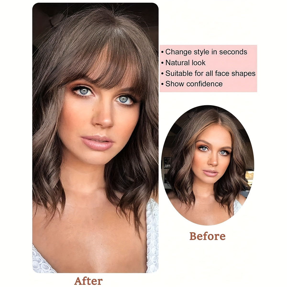 Women's Basic Style Clip-In Hair Bangs - Synthetic Fiber Straight Fringe Hairpiece, Natural Looking, Airy Volume, Lightweight, Suitable for All - French Bangs Extension