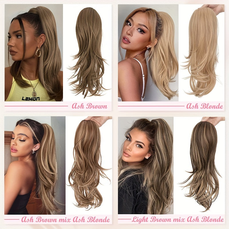 22inch/55cm Drawstring Ponytail Extension Multi-Layered Hairpieces Stand Up High Pony Tails Long Straight To Curly Hair Extensions With Mini-clip Wrap On Ponytails Pure Highlight Soft Natural Synthetic Hairpiece For Daily Party Halloween Christmas