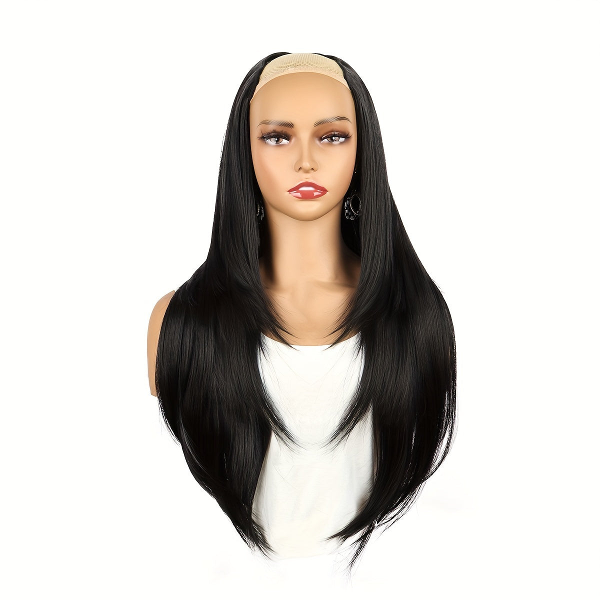 U Part Wig Straight Hair Wigs For Women 18Inches U Shape Clip In Half Wigs Natural Color Invisible Seamless Hair Extension Full Head Long Clip In On Hair Pieces For Women Black Brown Hair Clips Hair Accessories Halloween Christmas
