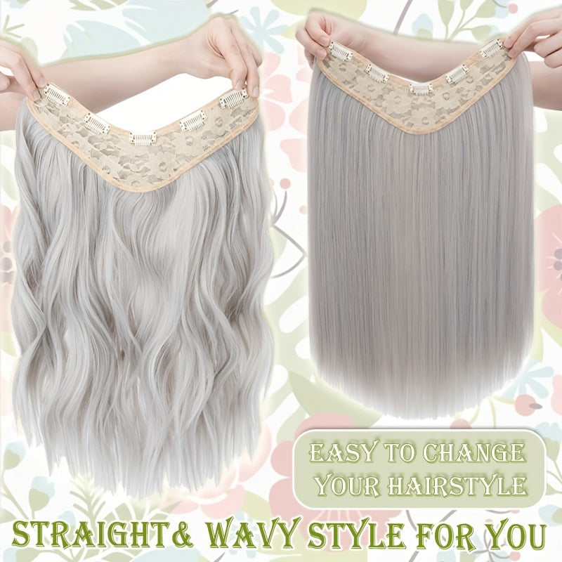 18inch/45cm U-Shaped One Piece Clip In Hair Extensions With 5 Clips X-Thicker 3/4 Full Head Synthetic Long Straight Hairpiece Soft V Shape Hairpieces Add Hair Volume For Women Holiday Cosplay Party Gift Daily