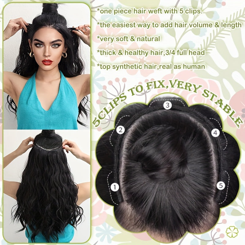18inch/45cm U-Shaped One Piece Clip In Hair Extensions With 5 Clips X-Thicker 3/4 Full Head Synthetic Long Straight Hairpiece Soft V Shape Hairpieces Add Hair Volume For Women Holiday Cosplay Party Gift Daily