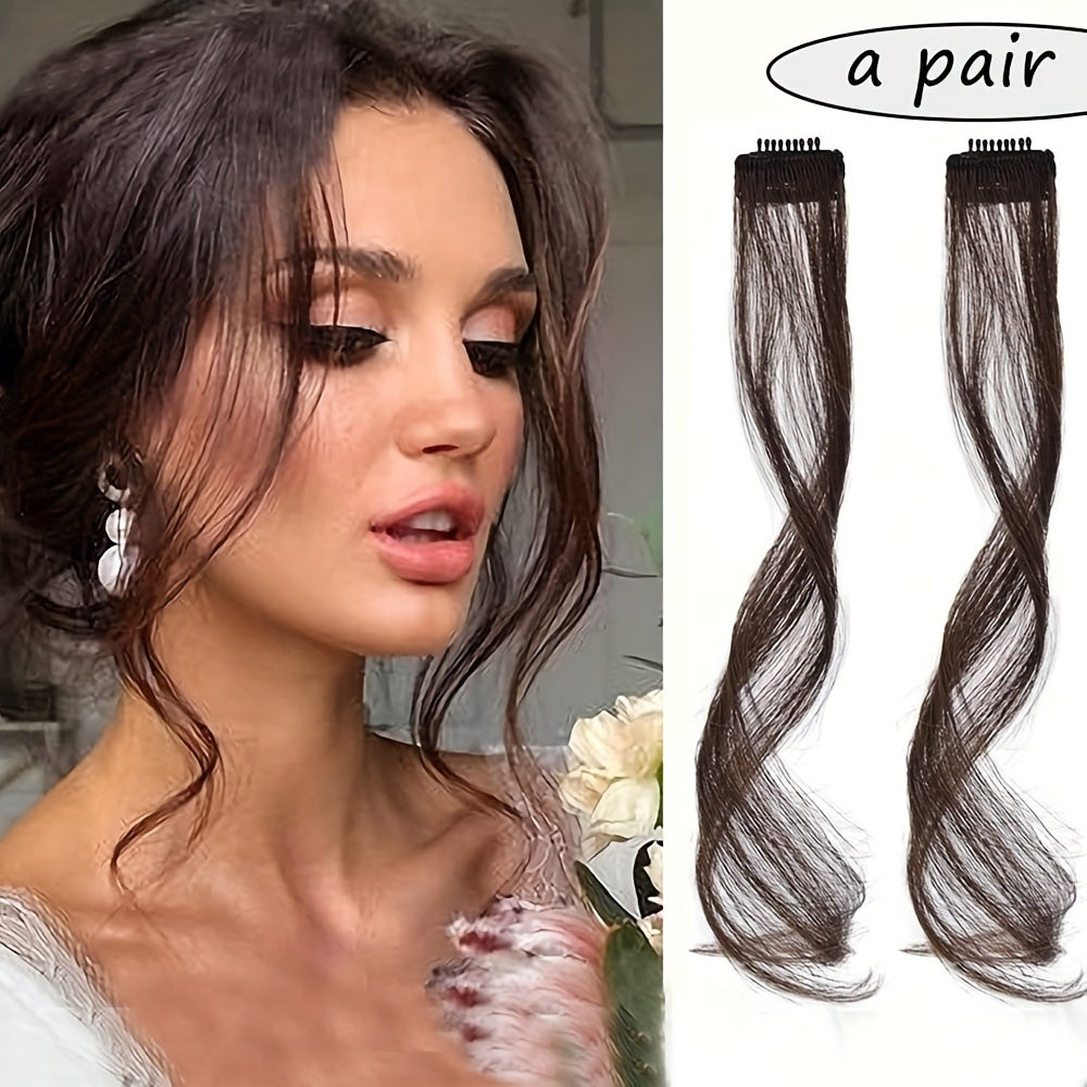 16-Inch Two-Piece Clip Synthetic Bangs Wig Pieces - Wavy Texture Natural Styling Long Side Tassel Hair Extension, Elegant Style, Suitable for Women'S Daily Wear, Wedding Party, Themed Party, Festival Celebration