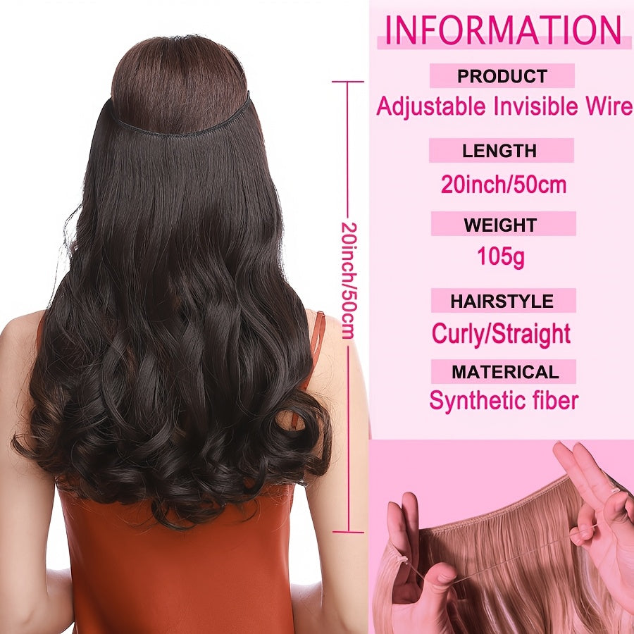 20inch/50cm Wire In Hair Extensions Long Wavy Synthetic Hairpiece Heat Resistant Add Volume Curly Hairpieces Highlight Mix Color Black Bleach Blonde Brown For Women Daily Party Festival Gift