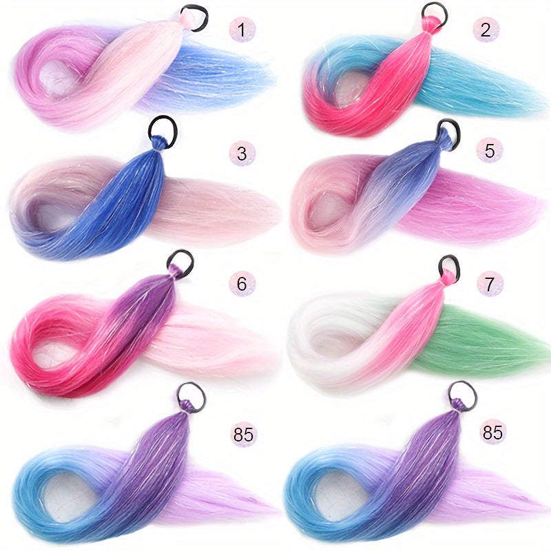 2-Pack 26-Inch Jumbo Braided Ponytail Hair Extensions - Soft Synthetic Straight Hair with Tinsel, Elastic Band, and Natural-Looking Roots for All Occasions, Easy to Wear and Style