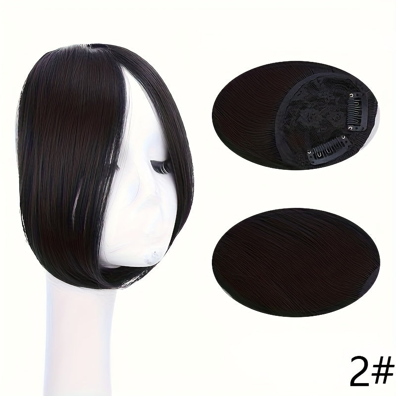 1pc Women’s Synthetic Straight Bangs Wig - Heat-Resistant, Center Parted Fake Fringe in Dark Brown for Everyday Style, Short Hair Wigs