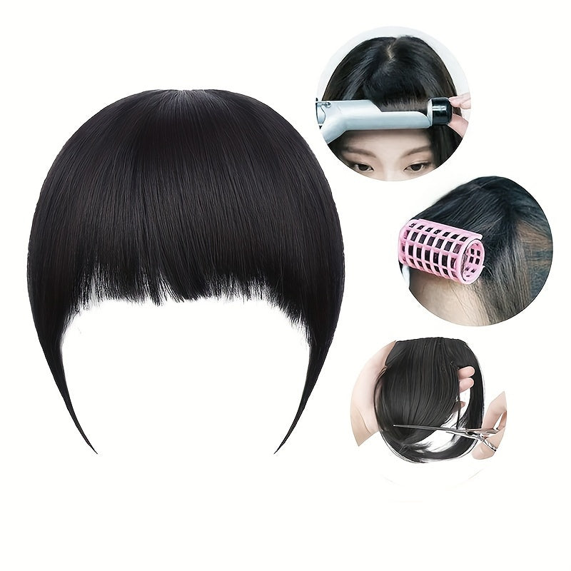 1pc Glamour Lady Elegant clip-on Fringe wig Yaki Straight synthetic fiber, heat resistant, lightweight 25g, 20.32 cm, natural look, with sideburns, suitable for all ethnic groups, Thanksgiving gift, perfect for gifting
