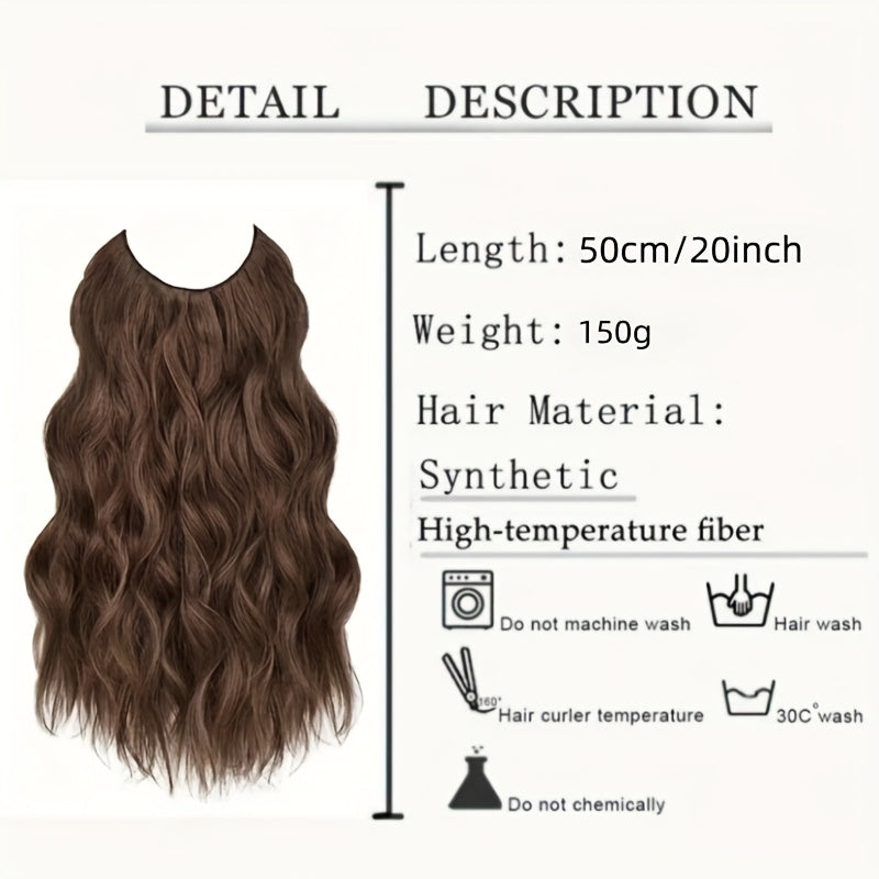 Elegant 20-Inch V-Shaped Clip-On Wig for Women - Long Curly Wavy Hairpiece with 4 Hidden Clips, Natural Look, Multiple Colors (Beige, Brown, Black) - Perfect for Daily Wear & Special Occasions, Versatile Hairpiece, Sleek Hairpiece, Secure Fit Hairpiece