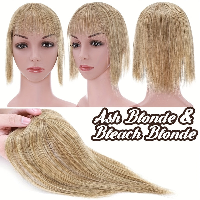 10inch/25cm Hair Toppers Natural Straight Hairpiece With Bangs For Women 100% Soft Toupee Hair 2 Clips Silk Base Clip In Top Synthetic Hair Extensions Hair Pieces For Thinning Hair Wiglets Upgrade Lace Base Topper Festival Cosplay Party Daily Use