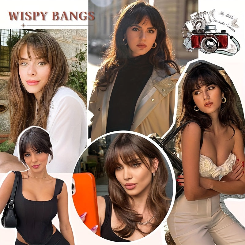 Easy Clip-In Wispy Bangs with Temples - Natural Black, Straight Hairpieces for Women & Girls, Perfect for Casual Attire