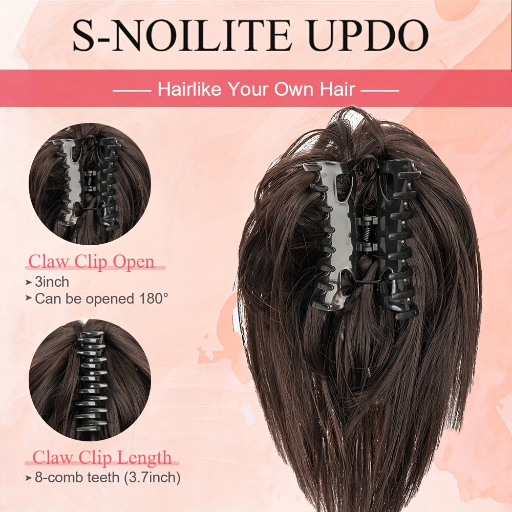 Ponytail Extension 12in/30cm Short Claw Clip On Pony Tails Hair Extensions For Women Girls Synthetic Highlight Soft Fully Natural Straight Bun Hair Piece Fake Ponytails Hairpiece Fluffy Chignon Daily Use