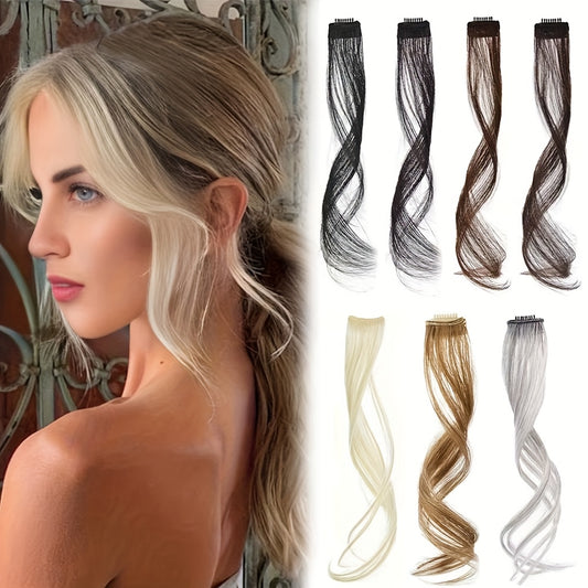 16-Inch Two-Piece Clip Synthetic Bangs Wig Pieces - Wavy Texture Natural Styling Long Side Tassel Hair Extension, Elegant Style, Suitable for Women'S Daily Wear, Wedding Party, Themed Party, Festival Celebration