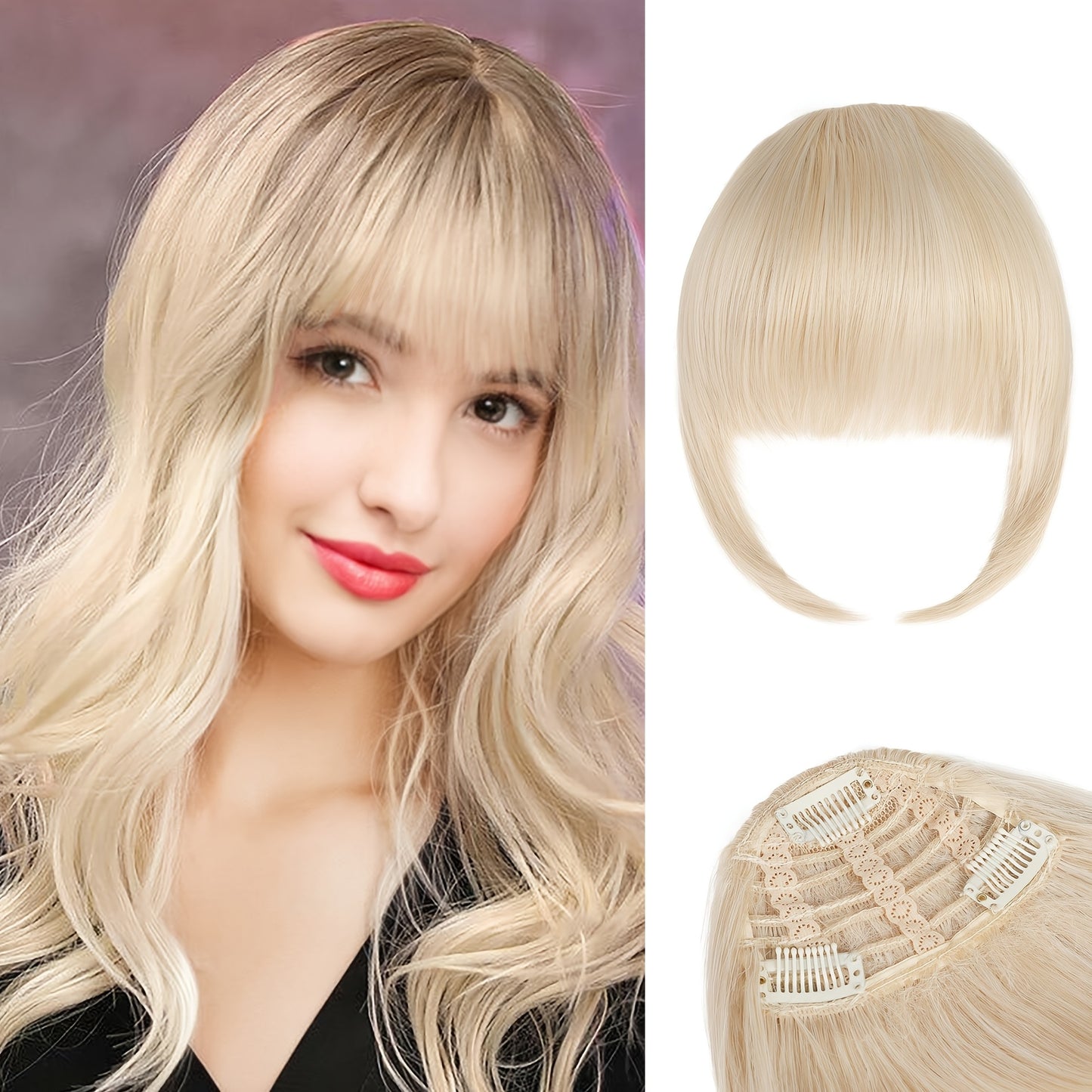 Women's Clip-In Bangs - Natural Look Fake Bangs Extensions with Temples, Easy to Use No Glue Needed, Straight Hairstyle, for Everyday & Special Events - Salon-Quality Fringe Hairpiece, Glossy Finish