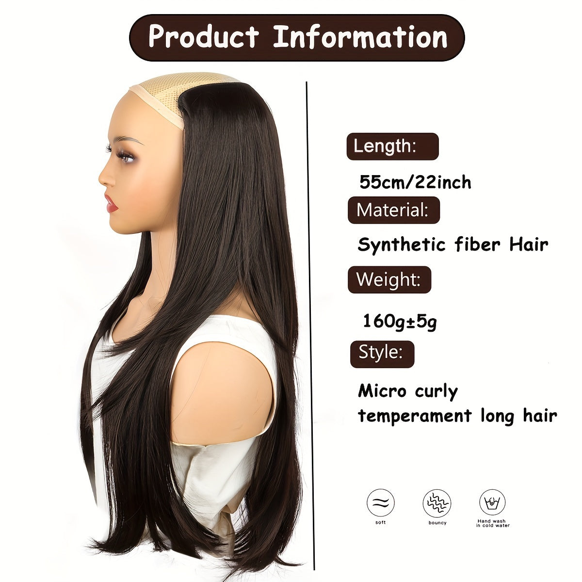 U Part Wig Straight Hair Wigs For Women 18Inches U Shape Clip In Half Wigs Natural Color Invisible Seamless Hair Extension Full Head Long Clip In On Hair Pieces For Women Black Brown Hair Clips Hair Accessories Halloween Christmas