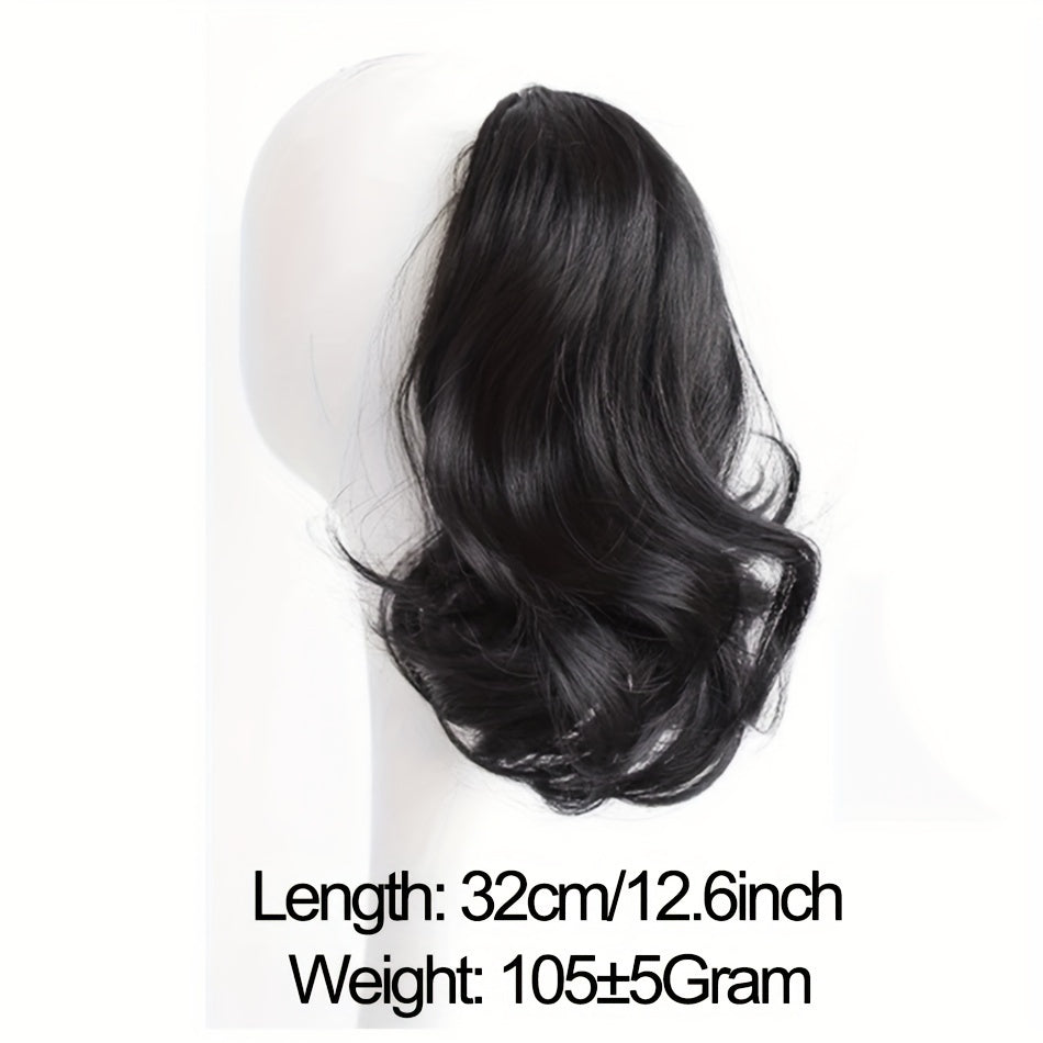 Elegant 34.8cm Pear Blossom Claw Clip Ponytail Extension - Voluminous Curly Wave, 100g Heat-Resistant Synthetic Hair, Chic Short Style with Tassel Accent for Women, Ponytail Hair Extensions
