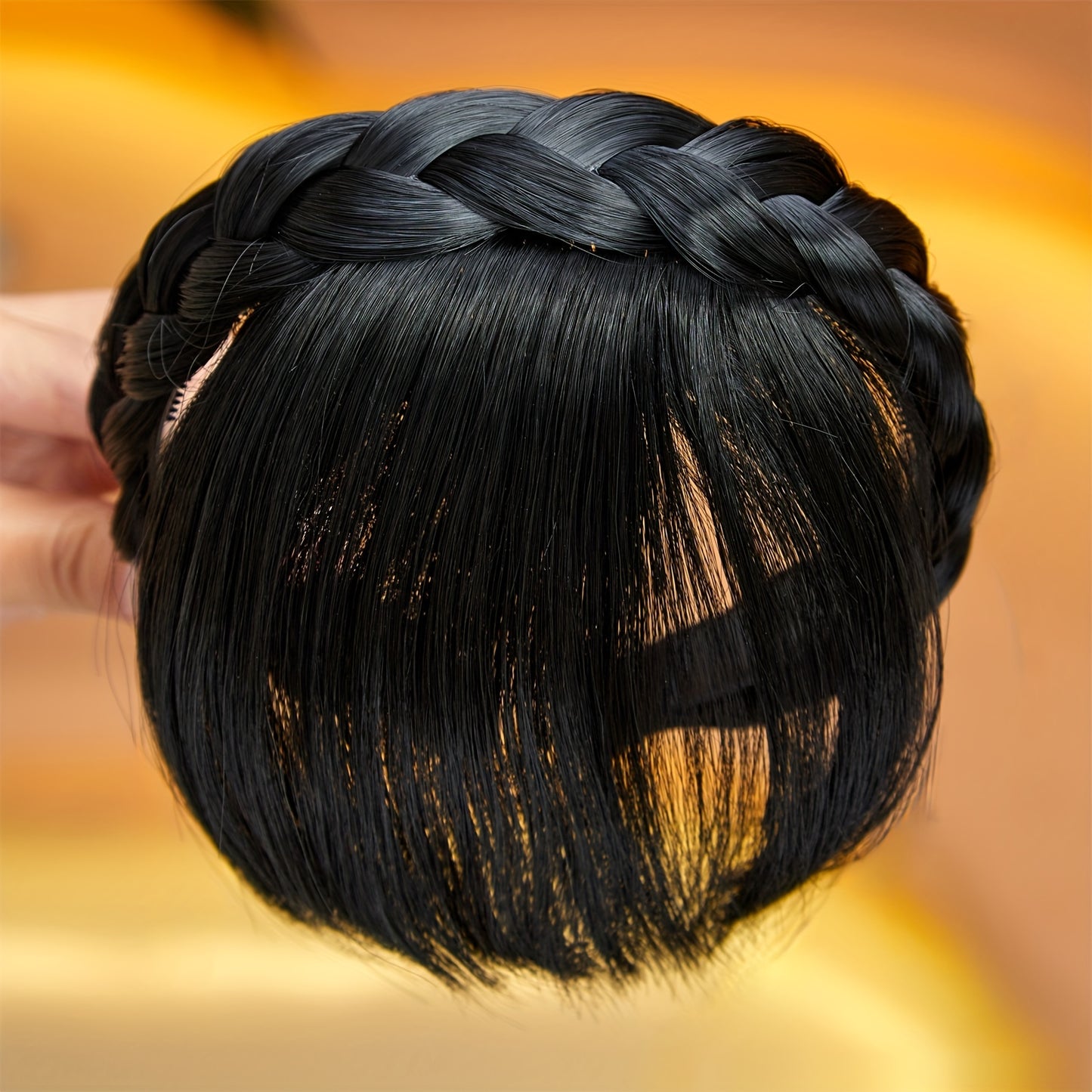 Front Hair Bangs Fringe Hair Extensions Headband, Synthetic Bangs Headband for Women Girls, cosplay/wedding photo/party(Black)