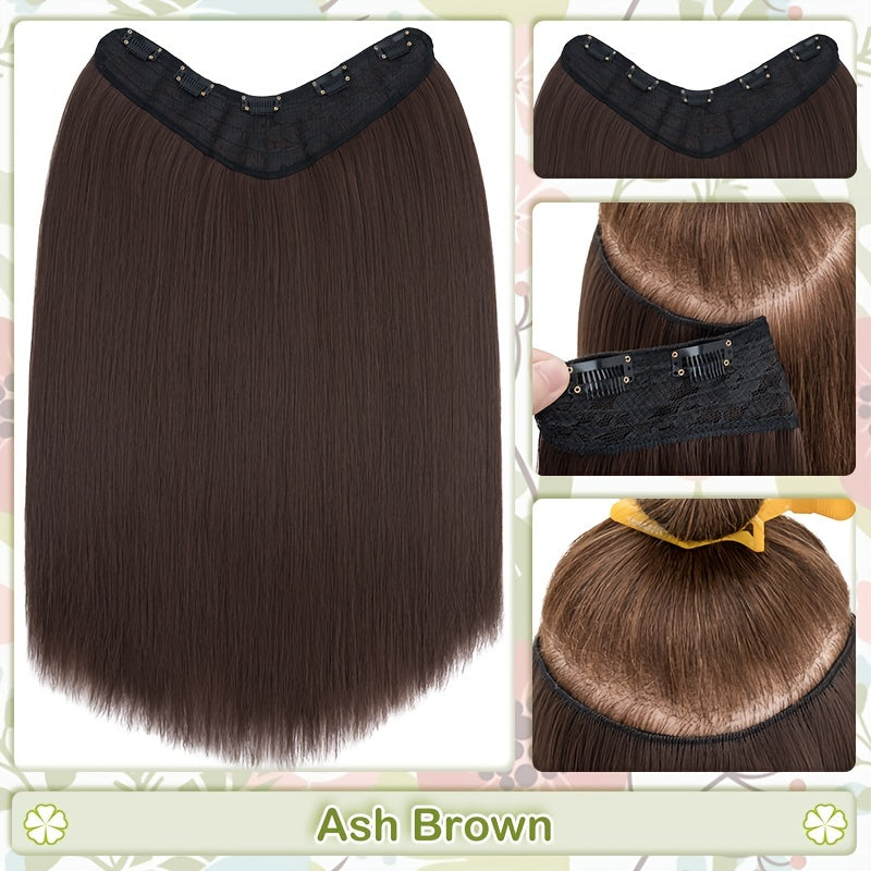 18inch/45cm U-Shaped One Piece Clip In Hair Extensions With 5 Clips X-Thicker 3/4 Full Head Synthetic Long Straight Hairpiece Soft V Shape Hairpieces Add Hair Volume For Women Holiday Cosplay Party Gift Daily