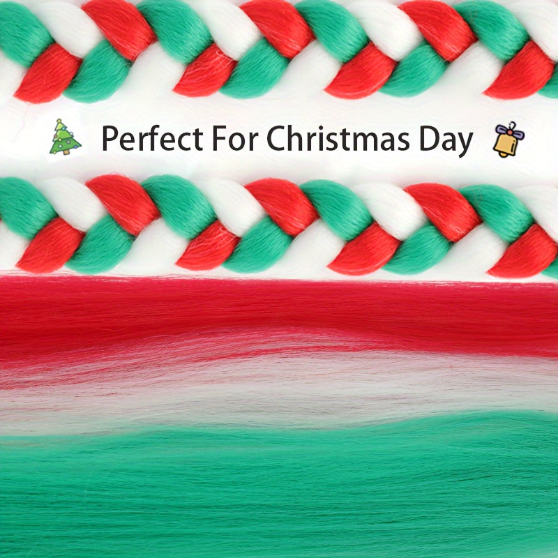 2pcs Festive Ombre Jumbo Braiding Ponytail Extensions, 26-Inch Synthetic High Temperature Fiber Hair with Elastic Band for Women & Girls - Ideal for Christmas & Holiday Celebrations, Hair Accessories