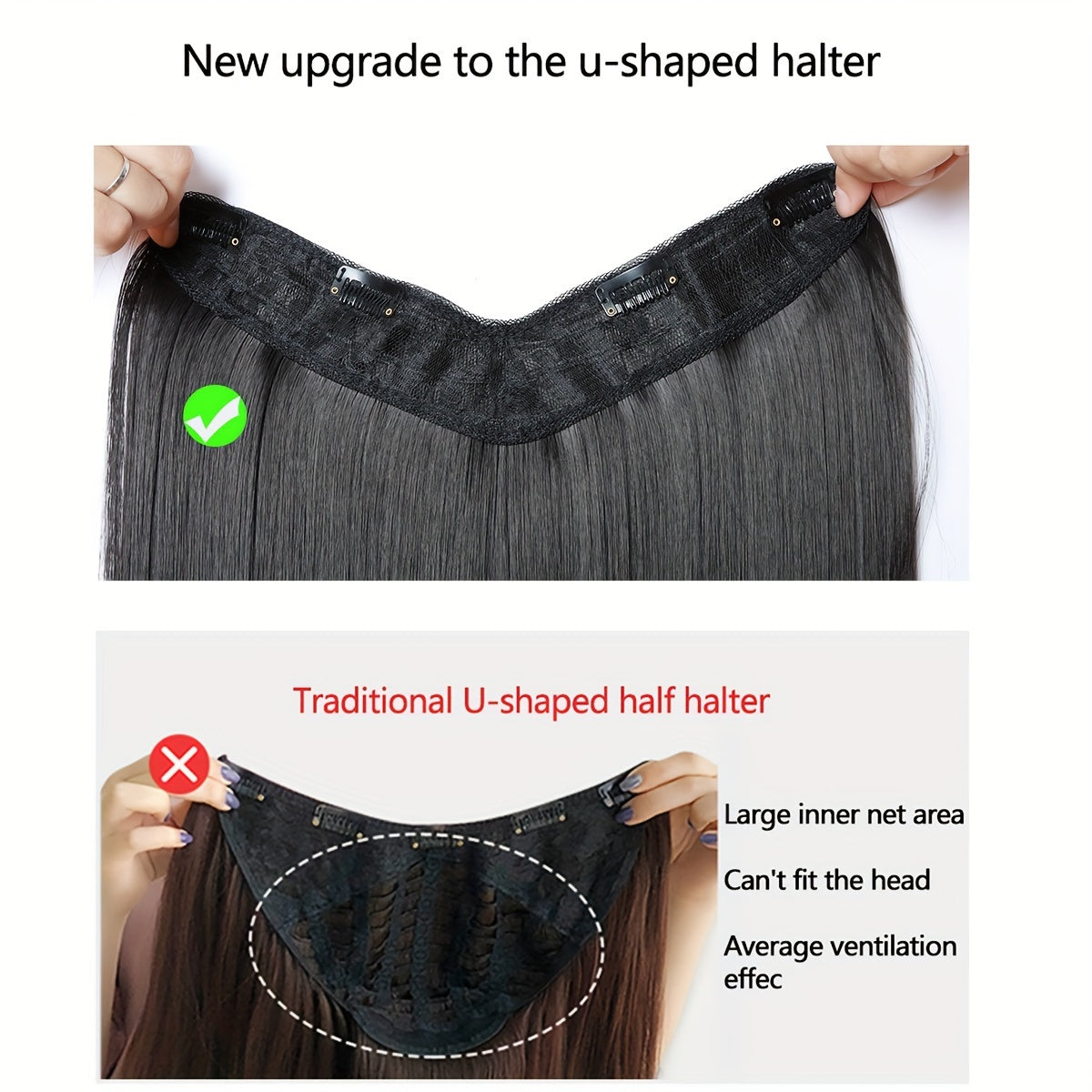 U Part Wig Straight Hair Wigs For Women 18Inches U Shape Clip In Half Wigs Natural Color Invisible Seamless Hair Extension Full Head Long Clip In On Hair Pieces For Women Black Brown Hair Clips Hair Accessories Halloween Christmas