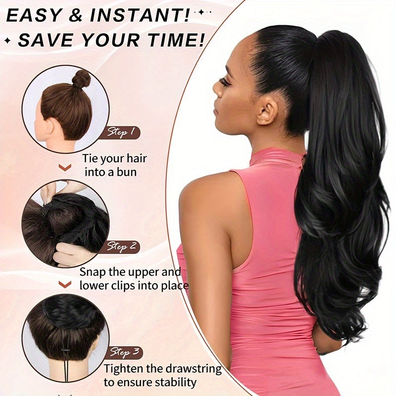 22inch/55cm Drawstring Ponytail Extension Multi-Layered Hairpieces Stand Up High Pony Tails Long Straight To Curly Hair Extensions With Mini-clip Wrap On Ponytails Pure Highlight Soft Natural Synthetic Hairpiece For Daily Party Halloween Christmas