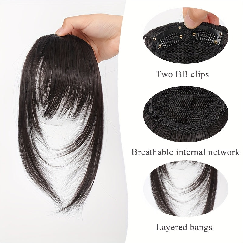 Women's Elegant Straight Synthetic Hair Extensions with Layered Bangs & Side-Swept Bangs - Natural-Looking Hairpiece for Versatile Styling, Fit for All Ethnicities, Hair Stylist Gifts, Stylish Hairpiece, Secure Clip Attachment
