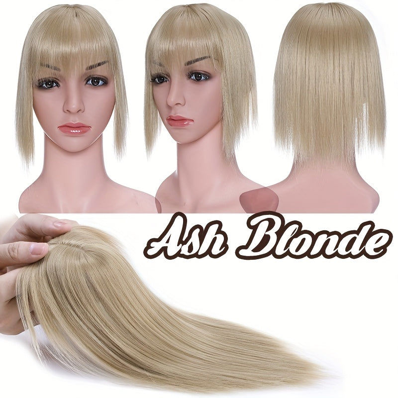 10inch/25cm Hair Toppers Natural Straight Hairpiece With Bangs For Women 100% Soft Toupee Hair 2 Clips Silk Base Clip In Top Synthetic Hair Extensions Hair Pieces For Thinning Hair Wiglets Upgrade Lace Base Topper Festival Cosplay Party Daily Use