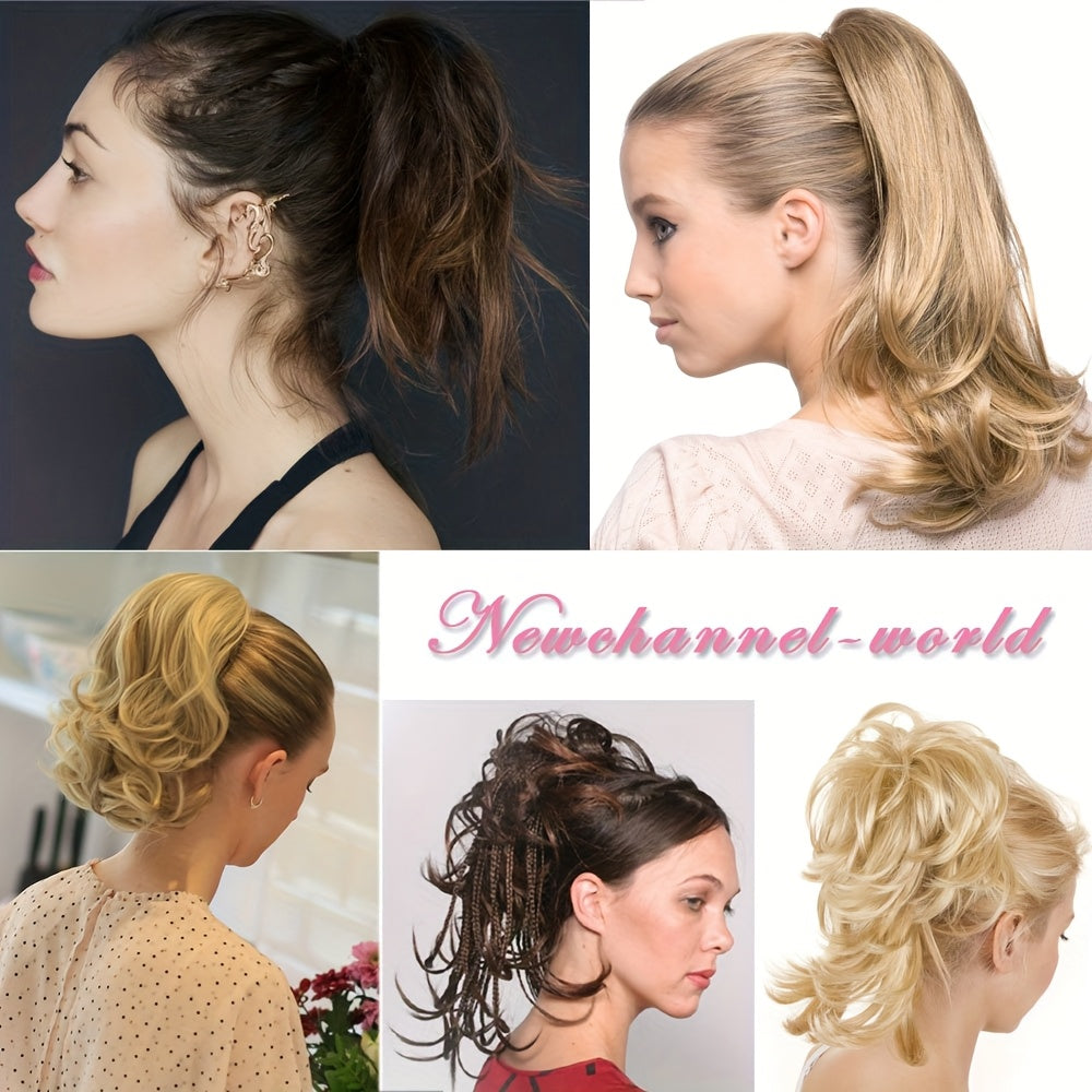 30.48 cm Adjustable Messy Style Ponytail Clip-on Straight Wig Short Extensions Hair Synthetic Hairpiece