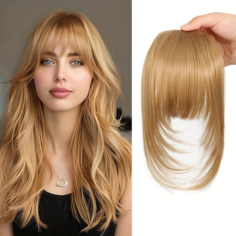 Women's Elegant Straight Synthetic Hair Extensions with Layered Bangs & Side-Swept Bangs - Natural-Looking Hairpiece for Versatile Styling, Fit for All Ethnicities, Hair Stylist Gifts, Stylish Hairpiece, Secure Clip Attachment
