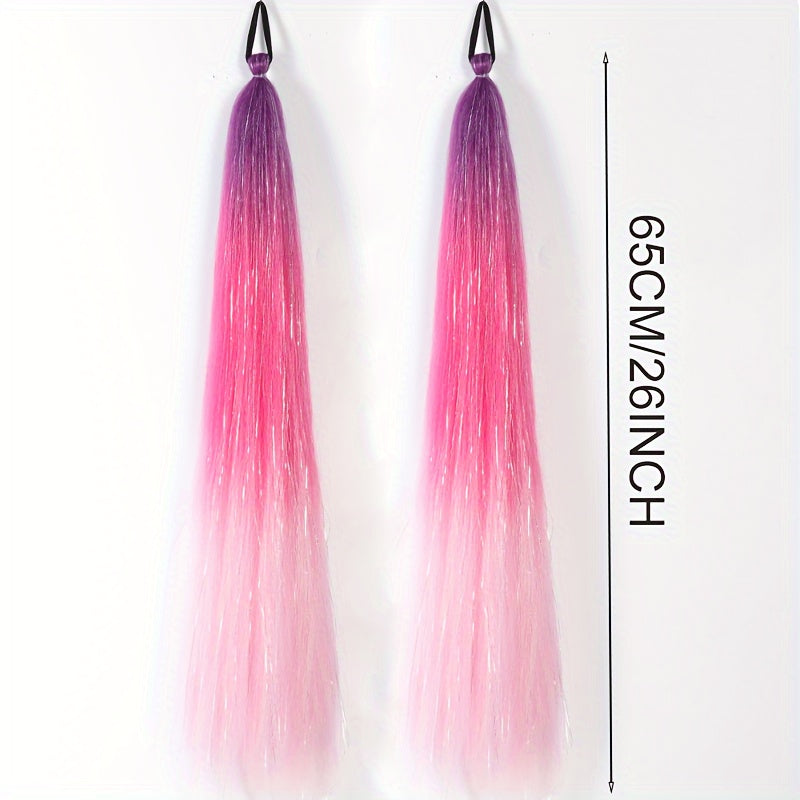Women's Ombre Ponytail Hair Extensions, 2 Pack Synthetic Straight Braiding Hair with Tinsel, Elastic Band Jumbo Braid Ponytail for All Occasions, 26-Inch