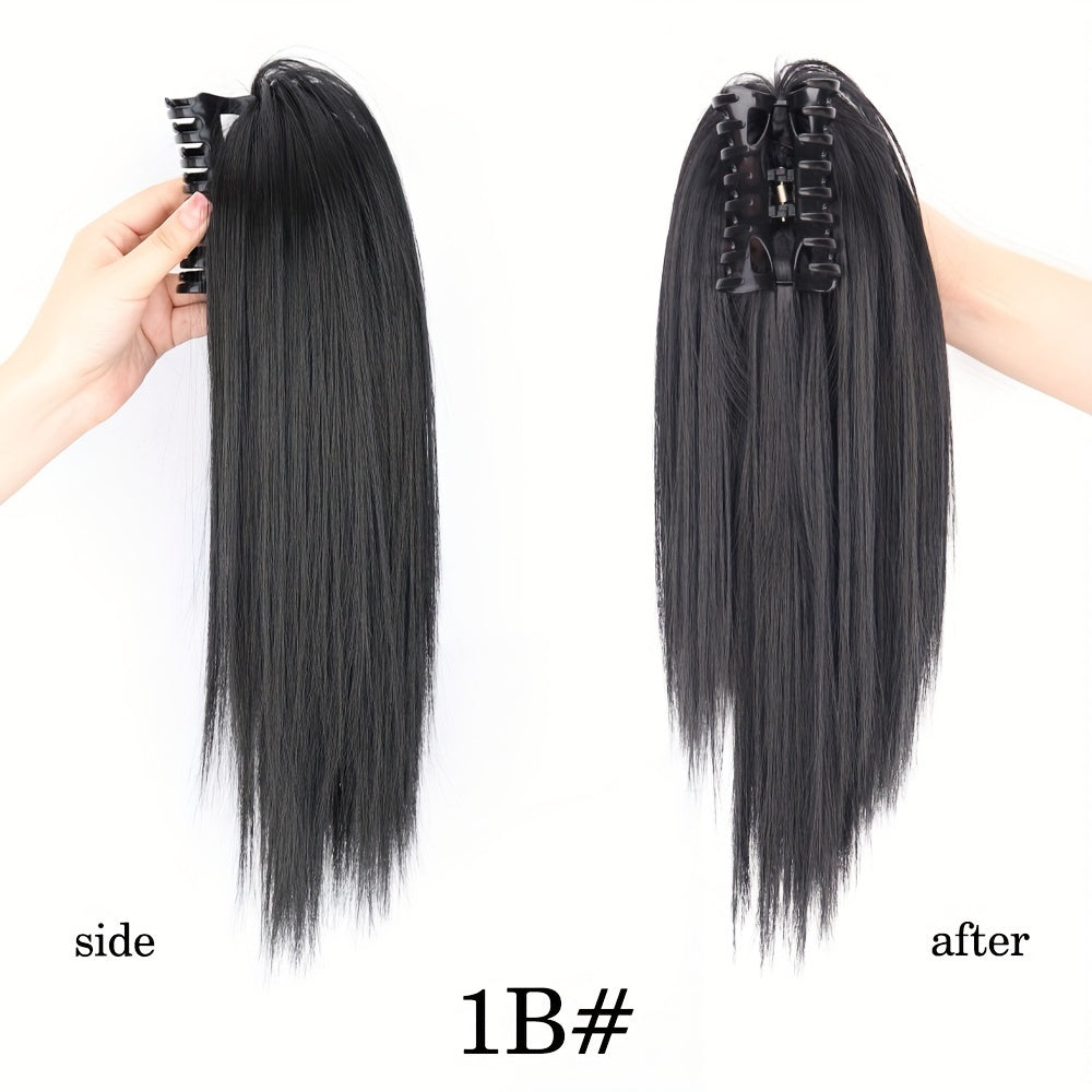 40.64cm Fluffy Synthetic Claw Clip-On Ponytail Extensions for Women - Short Straight Hair Bun Pieces for Daily Use, Parties, and Halloween, Cute Hair Accessories, Party Hairpiece, Natural Look Hairpiece